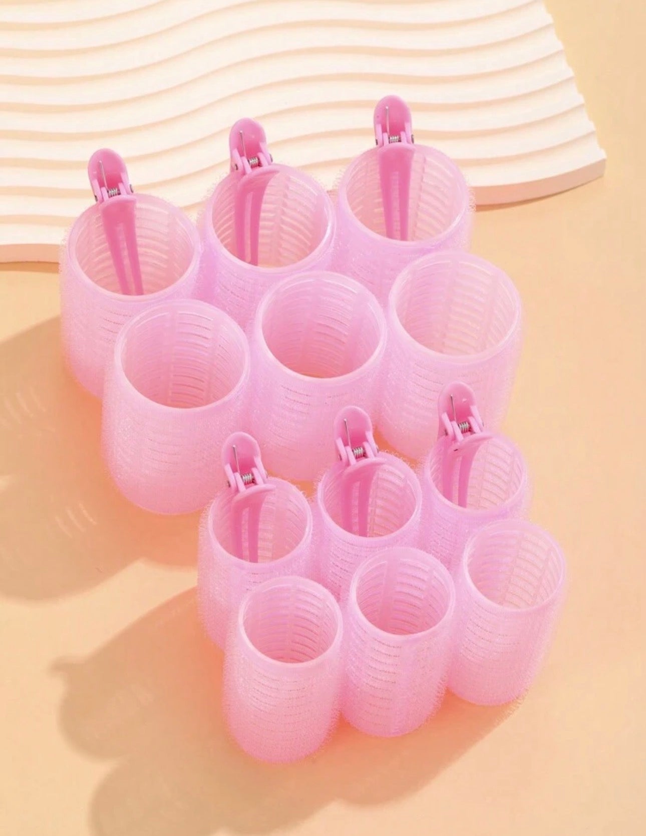 SET DE BIGOUDIS AUTO - ADHÉSIFS AVEC PINCES ROSE