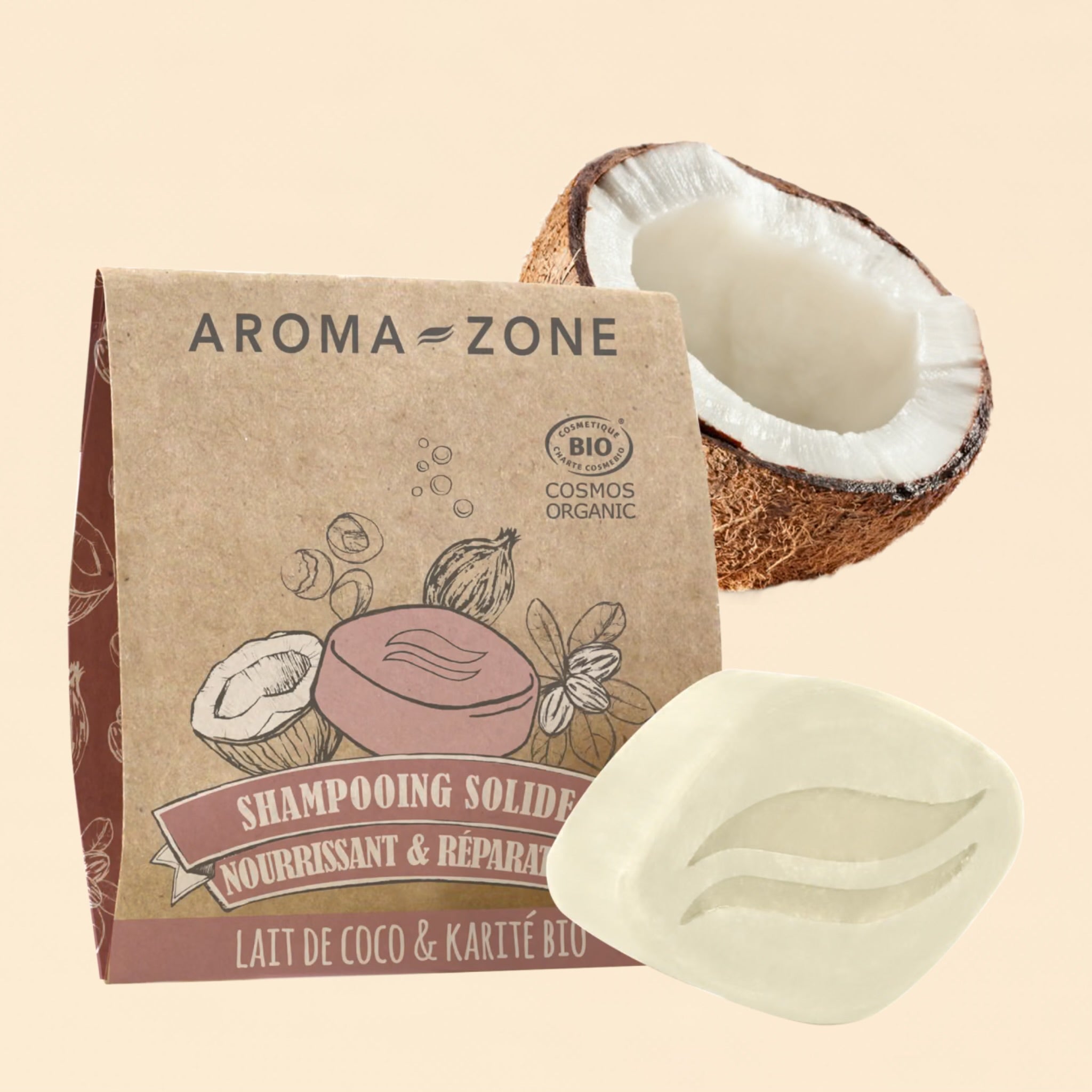AROMA ZONE SHAMPOOING SOLIDE NOURRISSANT ET RÉPARATEUR LAIT DE COCO ET KARITÉ BIO 60G
