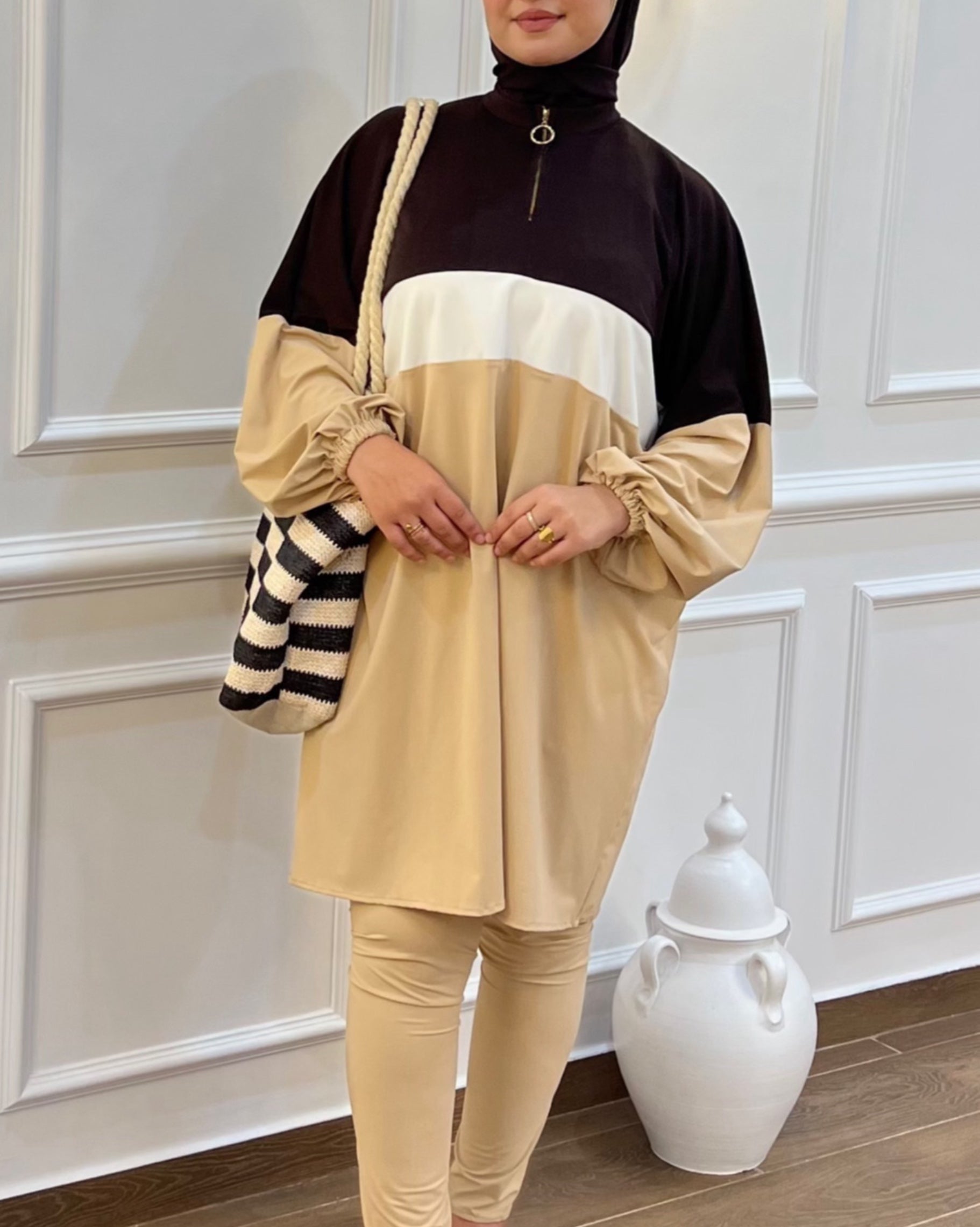 BURKINI SUMMER DION SPORT COULEUR BEIGE ( 3 PIÈCES ) AVEC BOURSE DE RANGEMENT