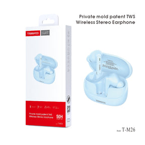 TRANYOO M26 TWS BLUETOOTH 5.3 SANS FIL ÉCOUTEUR ÉTANCHE EARPOD TACTILE STÉRÉO AVEC MICRO (CYAN BLEU)