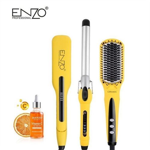 PACK 3 EN 1 BROSSE PRO LUXE LISSEUR BOUCLEUR  JAUNE 3958Y ENZO