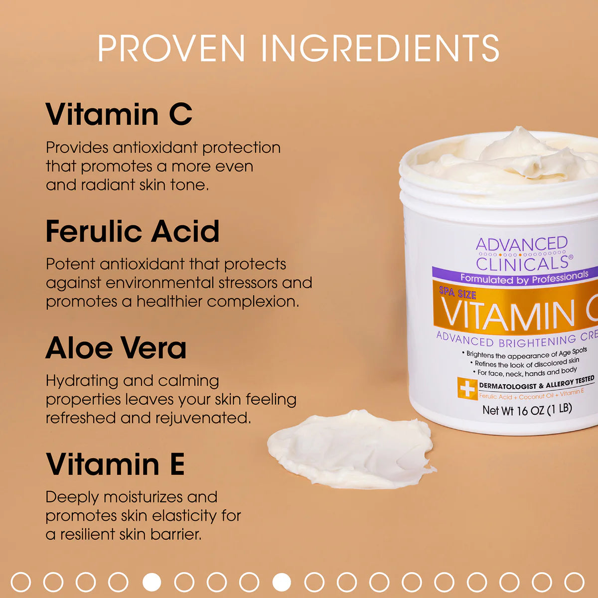 ADVANCED CLINICALS, VITAMINE C, CRÈME ÉCLAIRCISSANTE, FORMULE AVANCÉE, 454 G