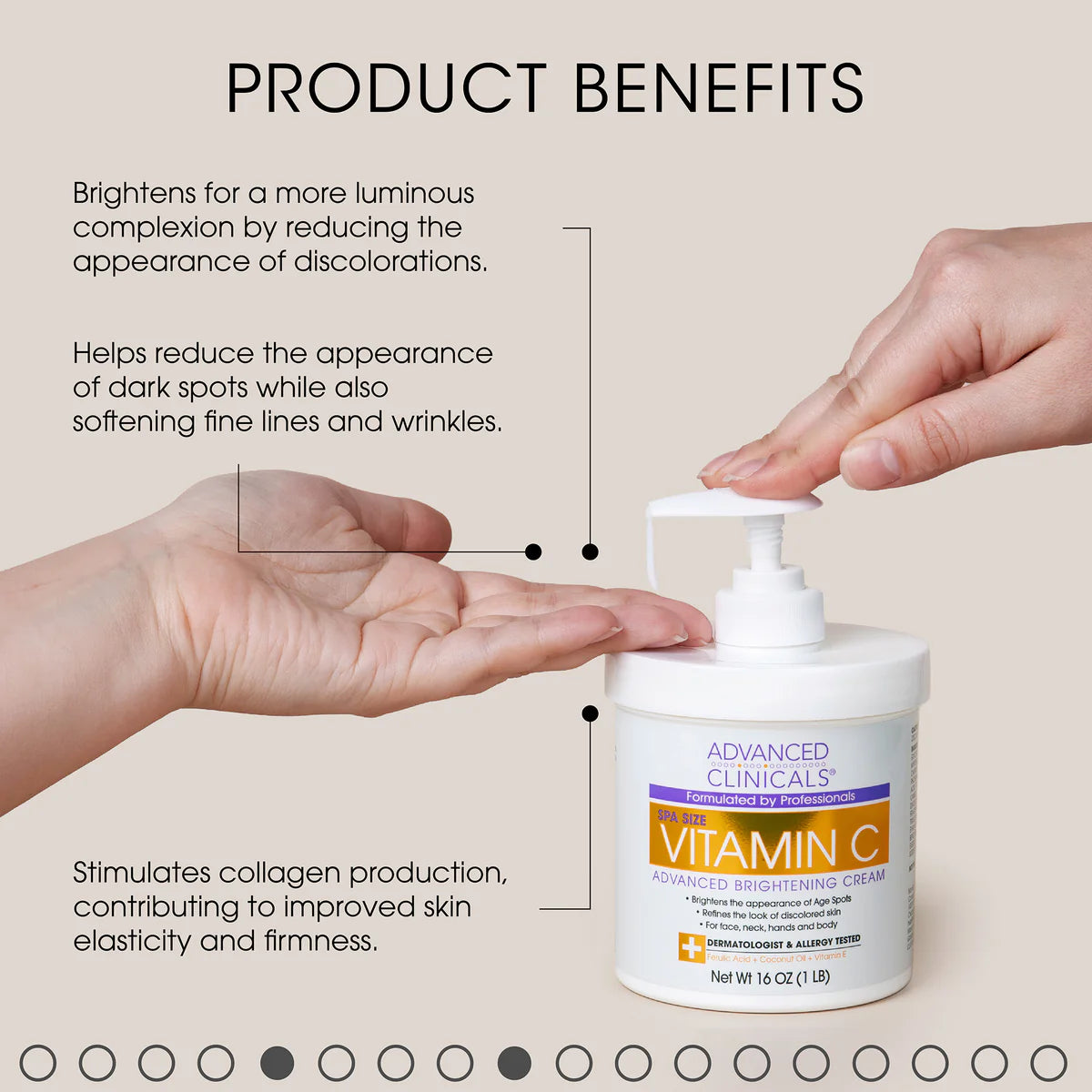 ADVANCED CLINICALS, VITAMINE C, CRÈME ÉCLAIRCISSANTE, FORMULE AVANCÉE, 454 G