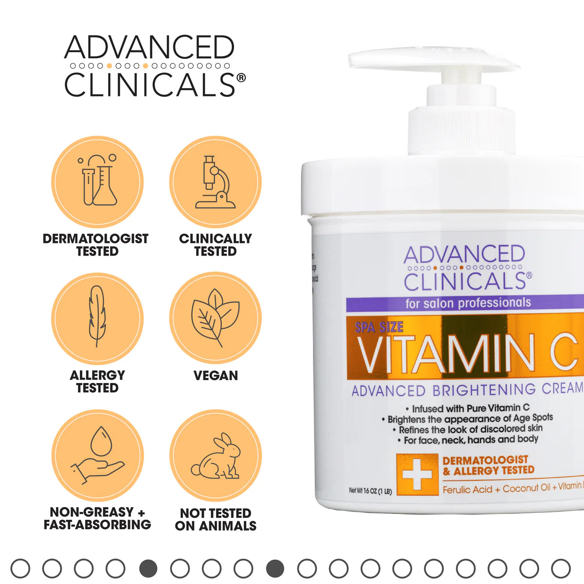 ADVANCED CLINICALS, VITAMINE C, CRÈME ÉCLAIRCISSANTE, FORMULE AVANCÉE, 454 G