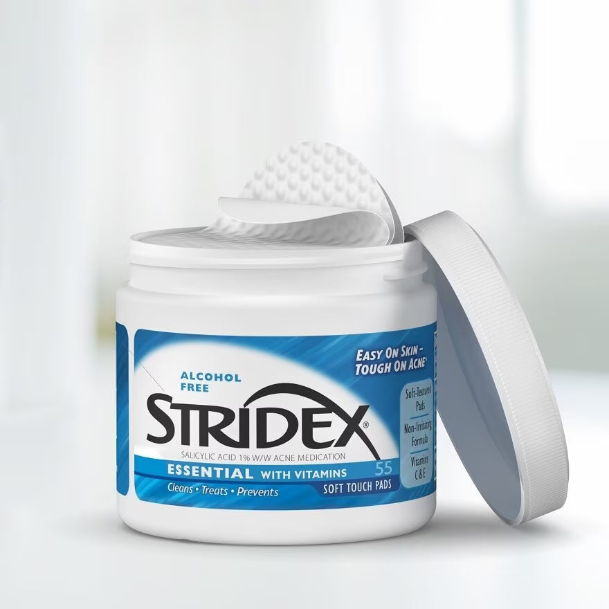 STRIDEX ESSENTIAL WITH VITAMINS ALCOHOL FREE 55 SOFT TOUCH PADS