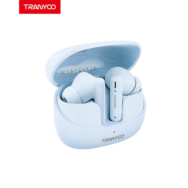 TRANYOO M26 TWS BLUETOOTH 5.3 SANS FIL ÉCOUTEUR ÉTANCHE EARPOD TACTILE STÉRÉO AVEC MICRO (CYAN BLEU)