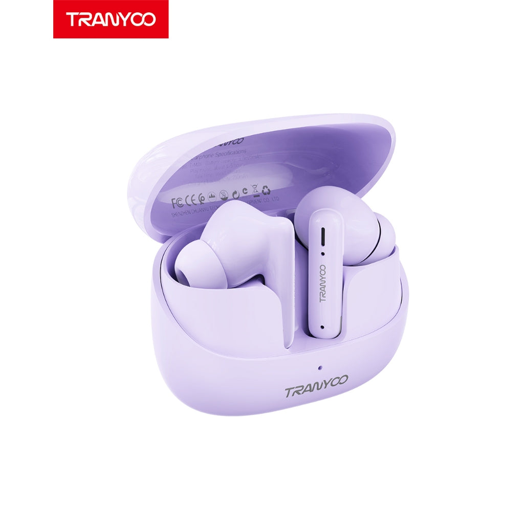 TRANYOO M26 TWS BLUETOOTH 5.3 SANS FIL ÉCOUTEUR ÉTANCHE EARPOD TACTILE STÉRÉO AVEC MICRO (LAVANDE)