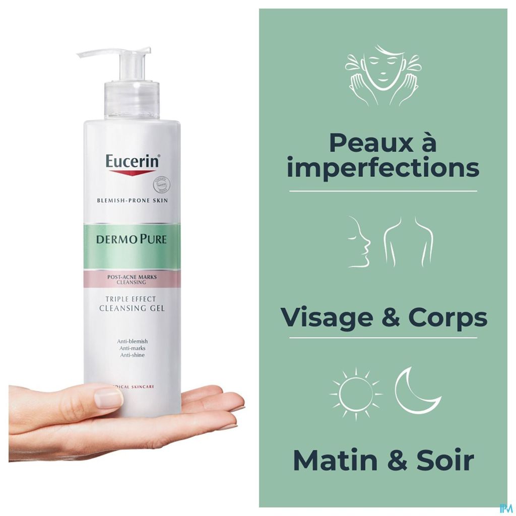 EUCERIN DERMOPURE GEL NETTOYANT TRIPLE ACTION VISAGE & CORPS ANTI-IMPERFECTION ANTI-MARQUES ANTI-BRILLANCE  400ML