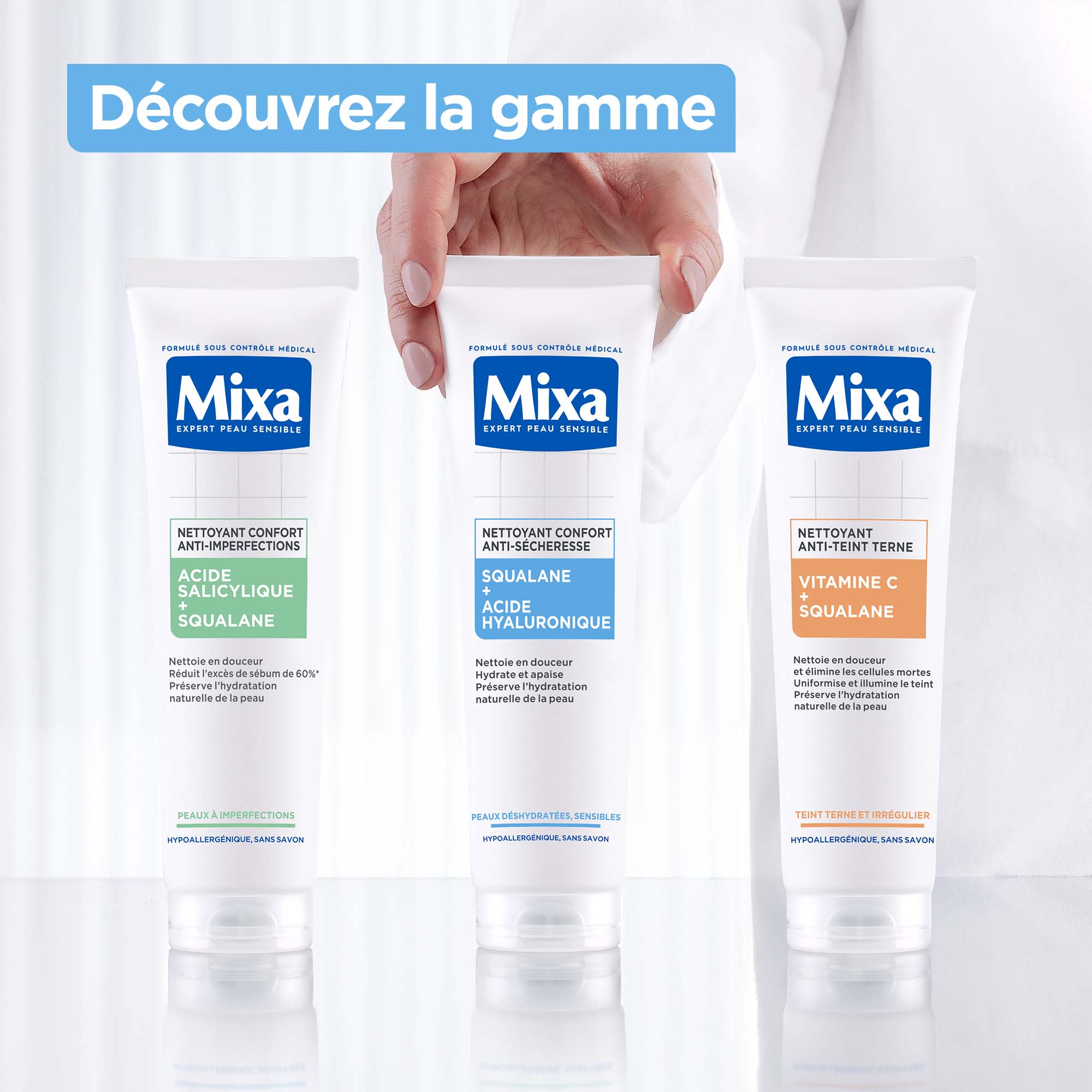 MIXA NETTOYANT CONFORT ANTI-SÉCHERESSE À L'ACIDE HYALURONIQUE 150ML
