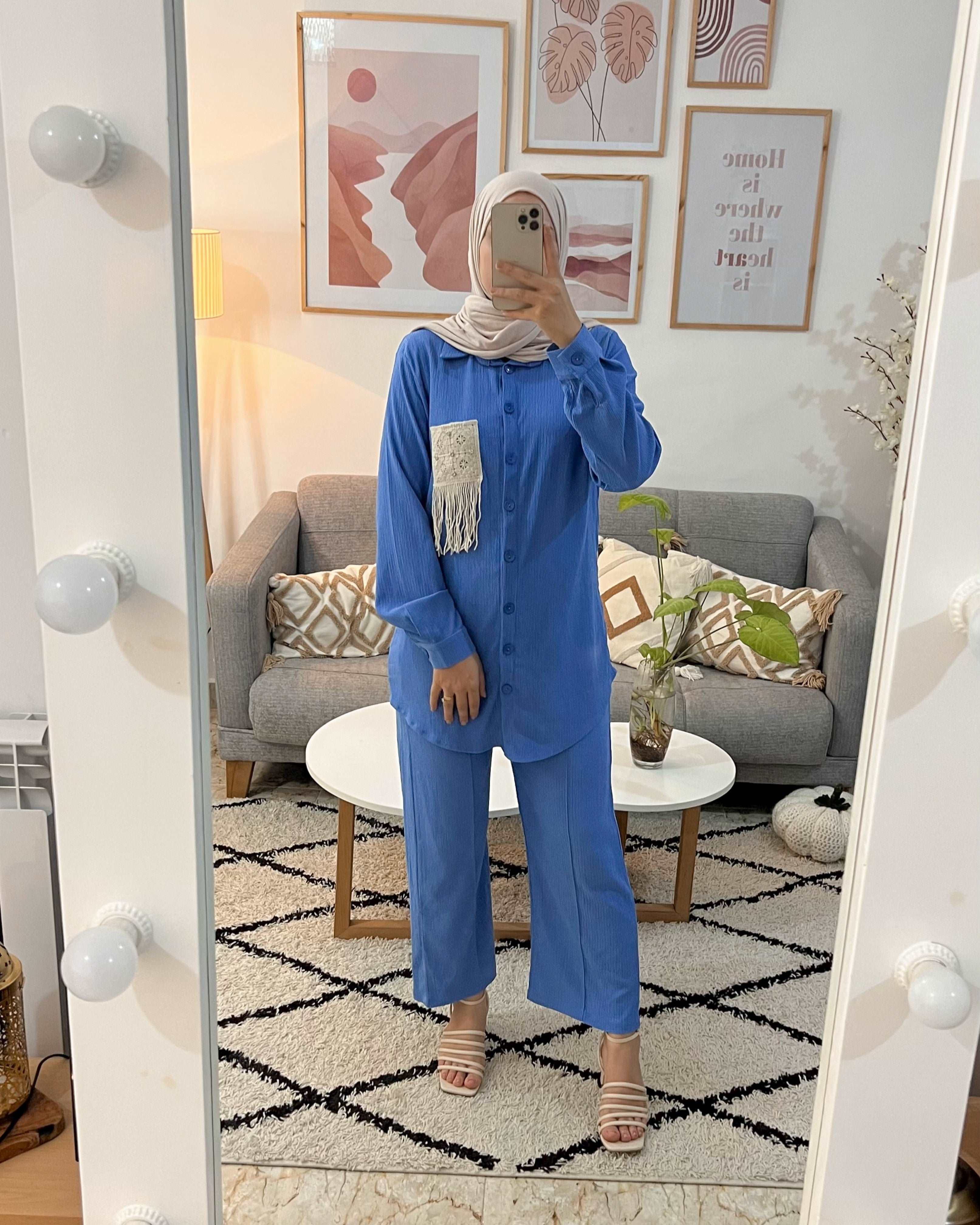 ENSEMBLE DEMI SAISON AVEC POCHE BOHEME BLEU CLAIR