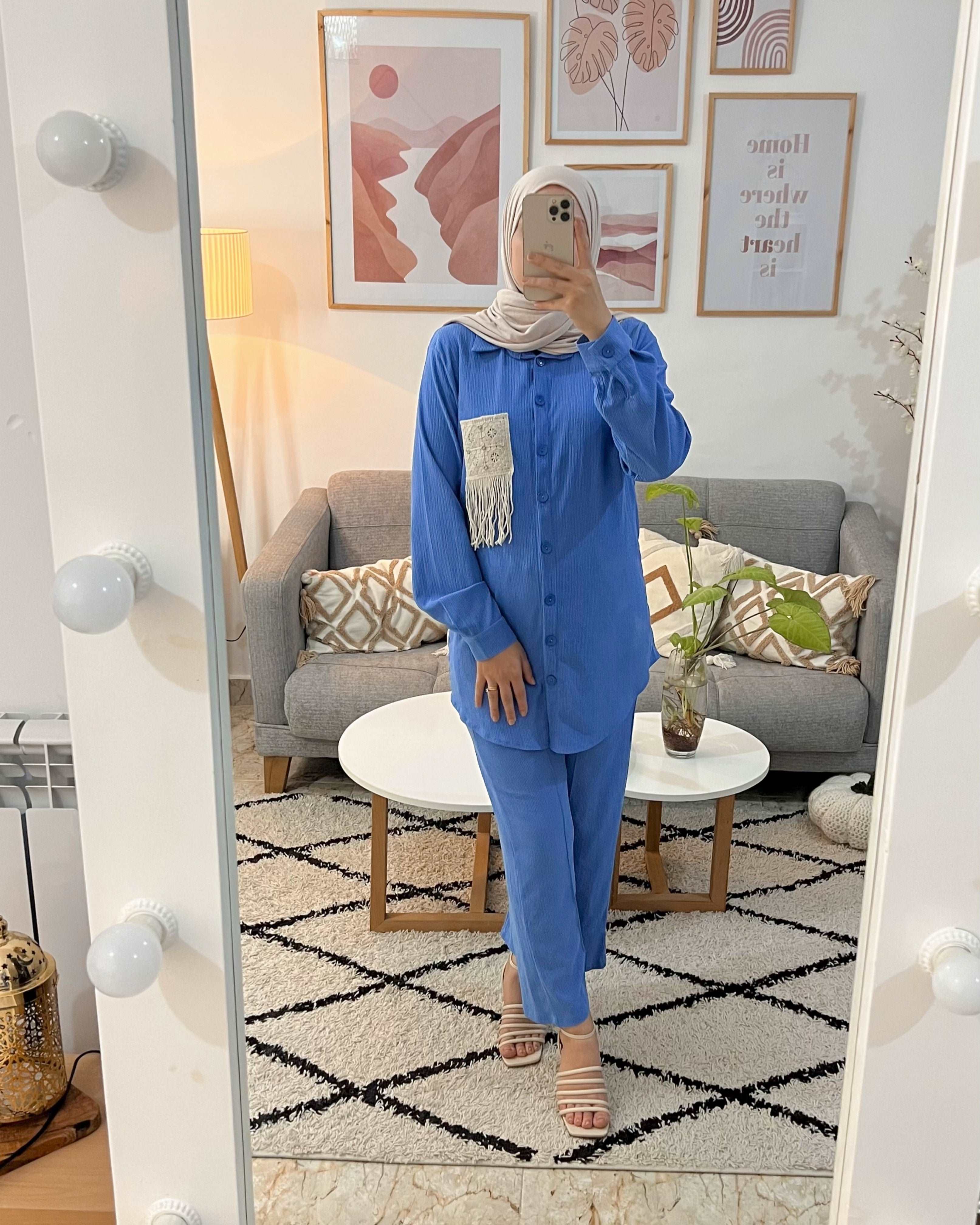 ENSEMBLE DEMI SAISON AVEC POCHE BOHEME BLEU CLAIR