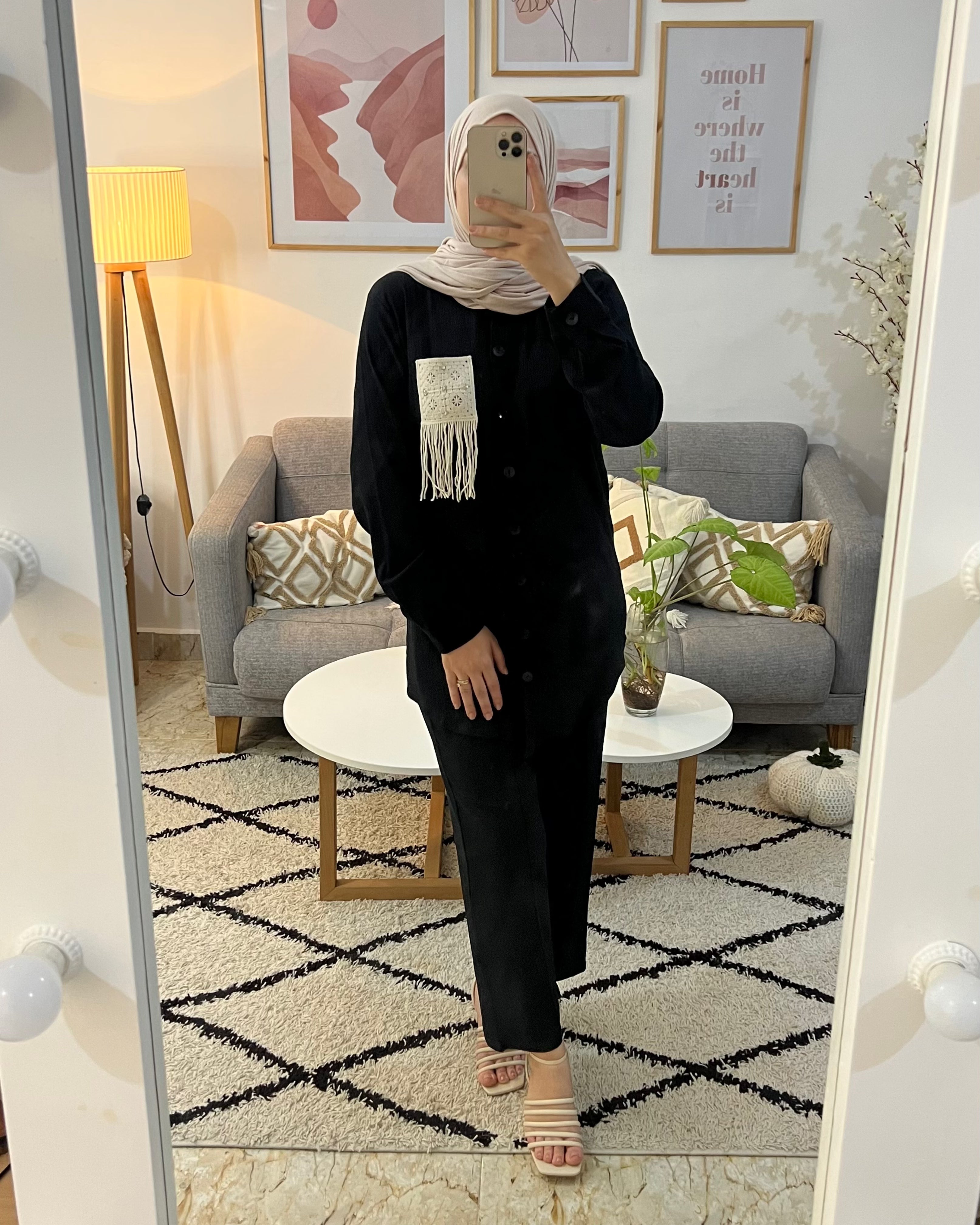 ENSEMBLE DEMI SAISON AVEC POCHE BOHEME COULEUR NOIR