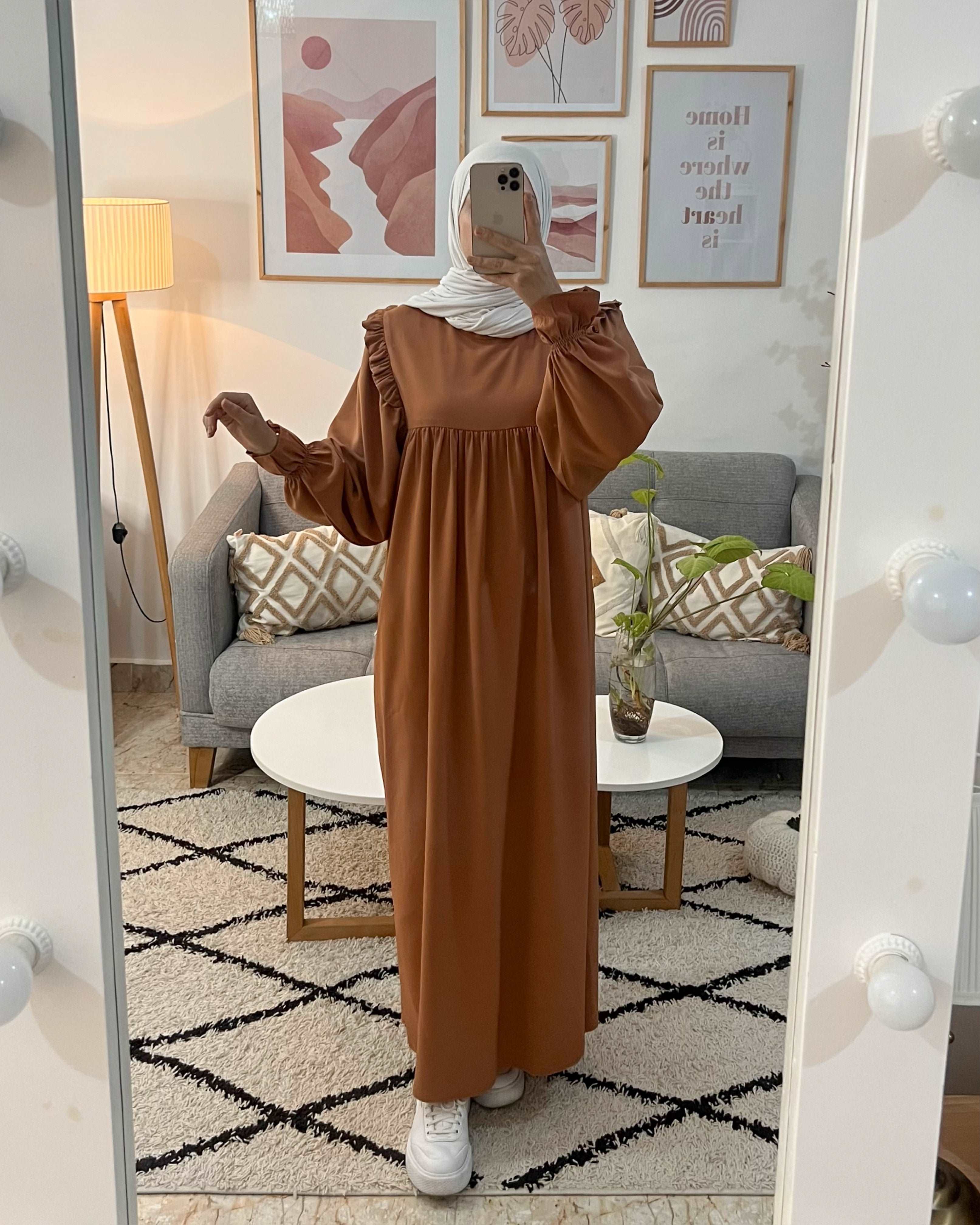HIJAB PLISSE A L'EPAULE COULEUR BRIQUE - Premium HIJAB from DION - Just DA 3500! Shop now at DION
