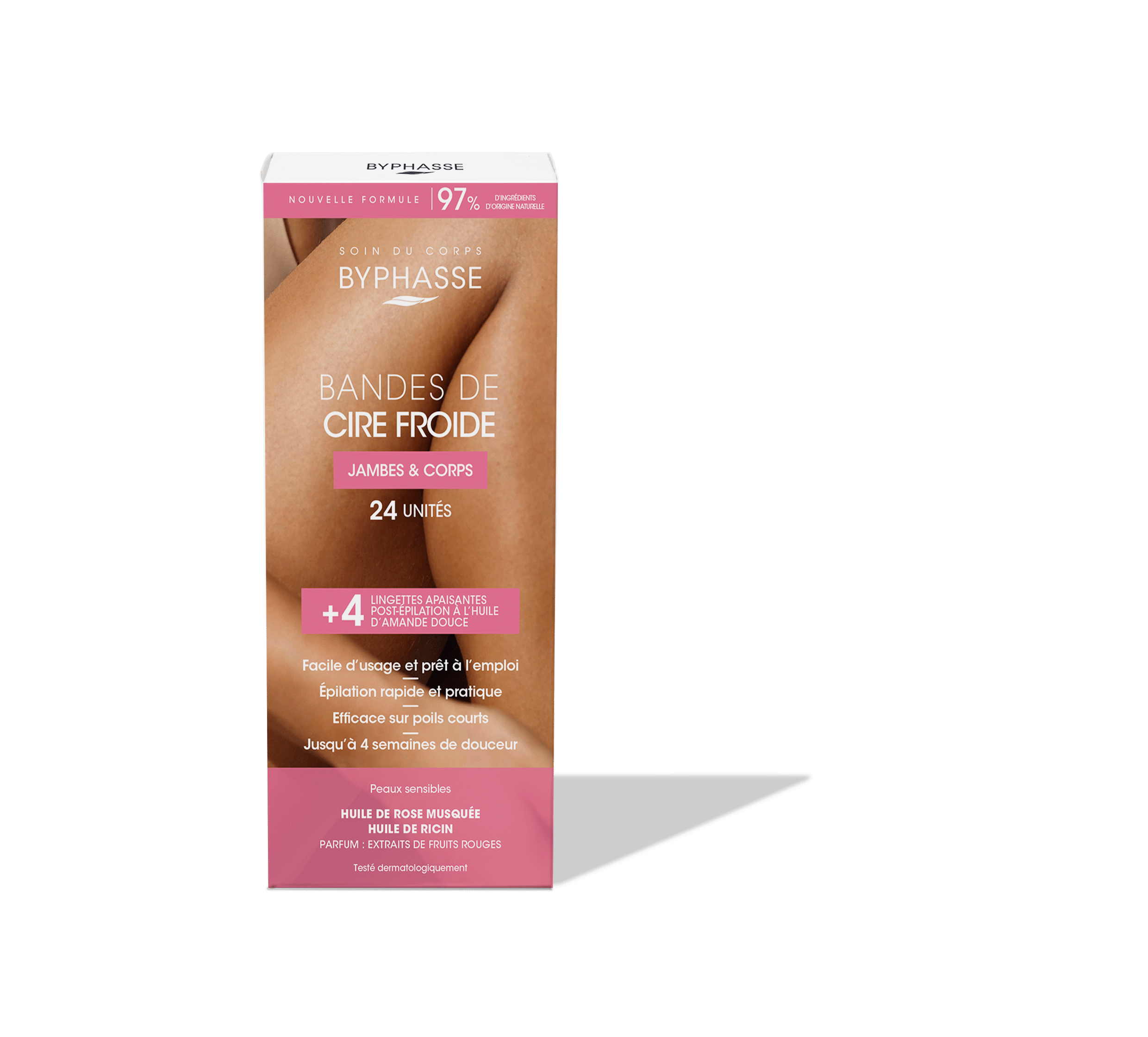 BYPHASSE BANDES DE CIRE FROIDE (JAMBES & CORPS ) POUR PEAUX SENSIBLES 24 UNITÉS