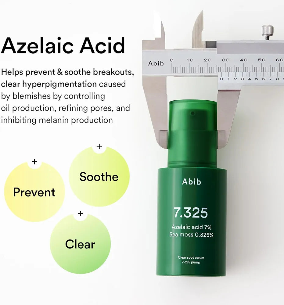 ABIB 7.325 AZELAIC ACID 7% SEA MOSS 0.325% CLEAR SPOT SERUM 30ML