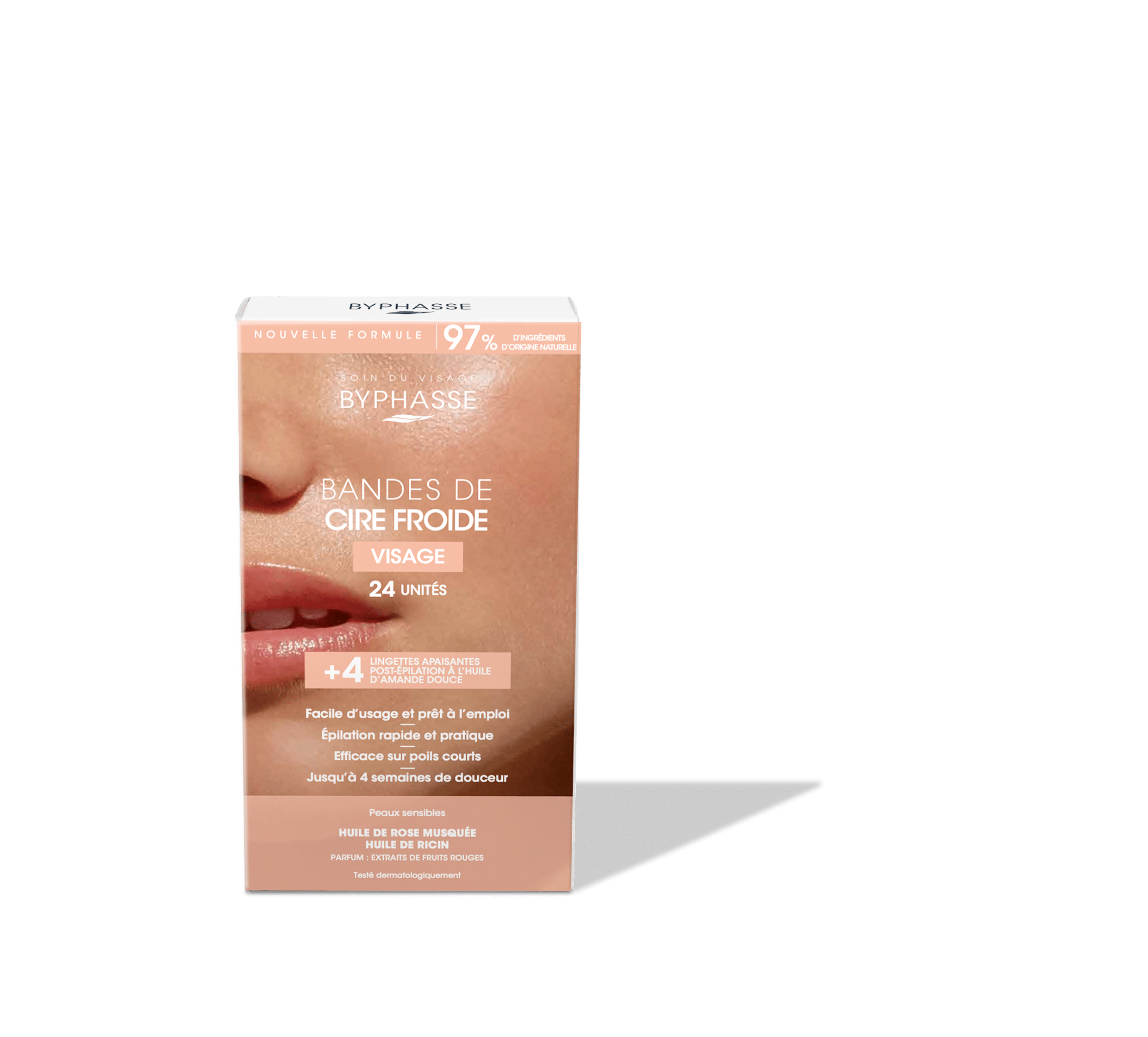 BYPHASSE BANDES DE CIRE FROIDE( VISAGE )POUR PEAUX SENSIBLES 24 UNITÉS