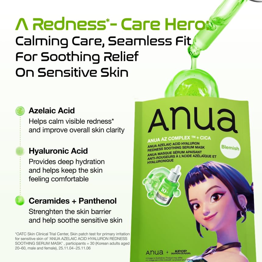 ANUA × KPOP DEMON HUNTERS  AZELAIC ACID HYALURON REDNESS SOOTHING SERUM MASK 23ML