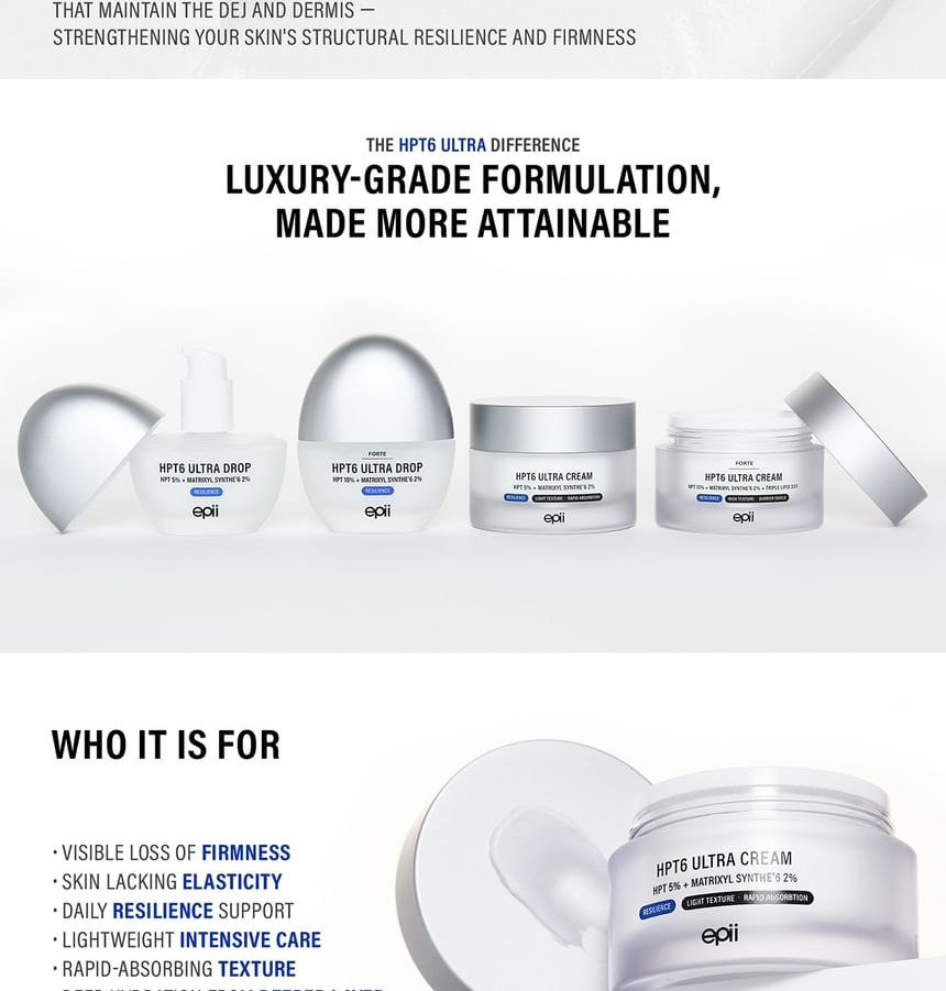 EPII HPT6 ULTRA CREAM RESILIENCE FOR VISIBLE FIRMING + ELASTICITY HTP 5% + MATRIXYL SYNTHE'6 2% 50ML