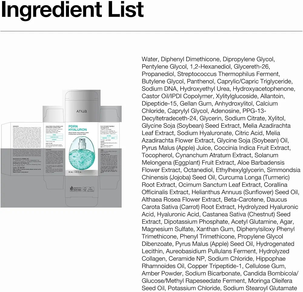 ANUA PDRN HYALURONIC ACID HYDRATING CAPSULE MIST 30ML