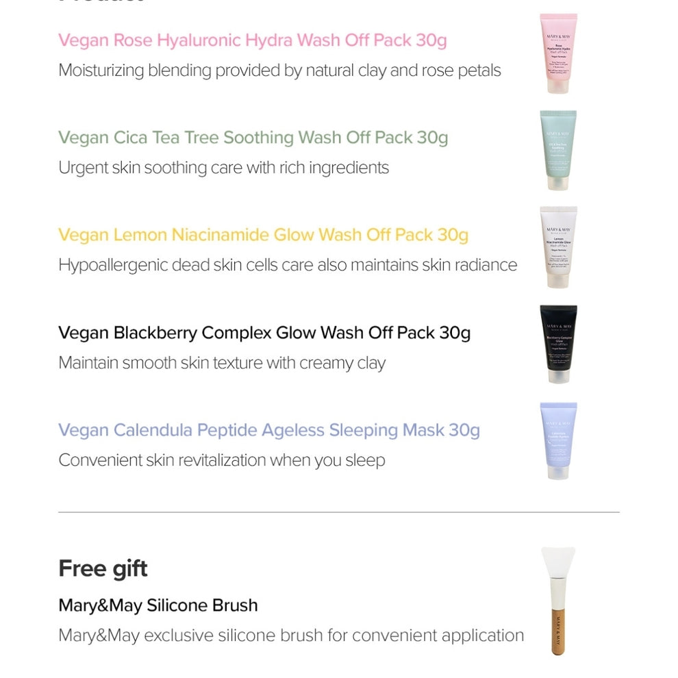 MÁRY & MAY MINI GIFT SET VEGAN WASH OFF MASK 5 MASKS